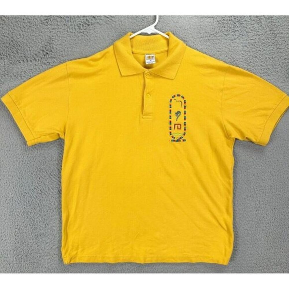 Darwish Shirt Men XL Yellow Embroidered 100% Egyptian Cotton Polo Rugby